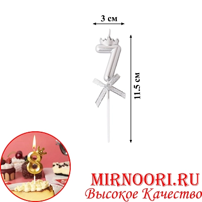 Свечи для торта Цифра СЕРЕБРО 3359-7(1х600)