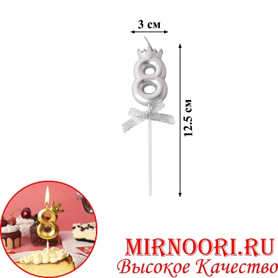 Свечи для торта Цифра СЕРЕБРО 3359-8(1х600)