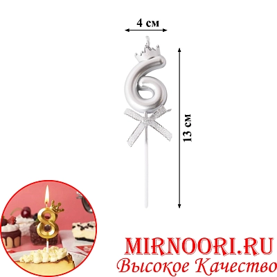 Свечи для торта Цифра СЕРЕБРО 3359-6(1х600)