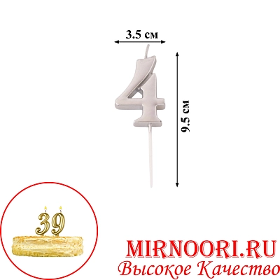 Свечи для торта  "Цифры"СЕРЕБРО"3336-4(1х600)